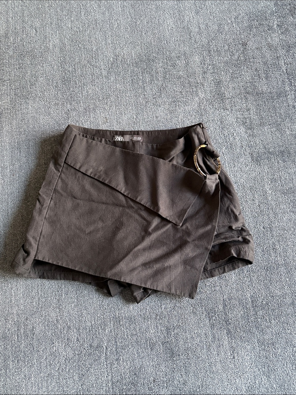 Zara Black Mini Wrap Skort with Tortoise Shell Decorative Buckle - Small